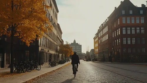 Autumn Morning Cycling in a Serene Urban Landscape