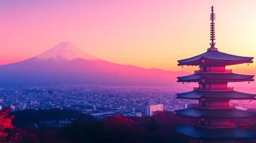 Picturesque View of Mount Fuji and Japanese Pagoda