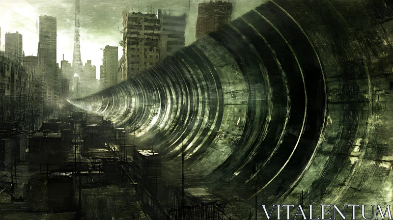 Dystopian Urban Scene with Massive Tunnel AI Image