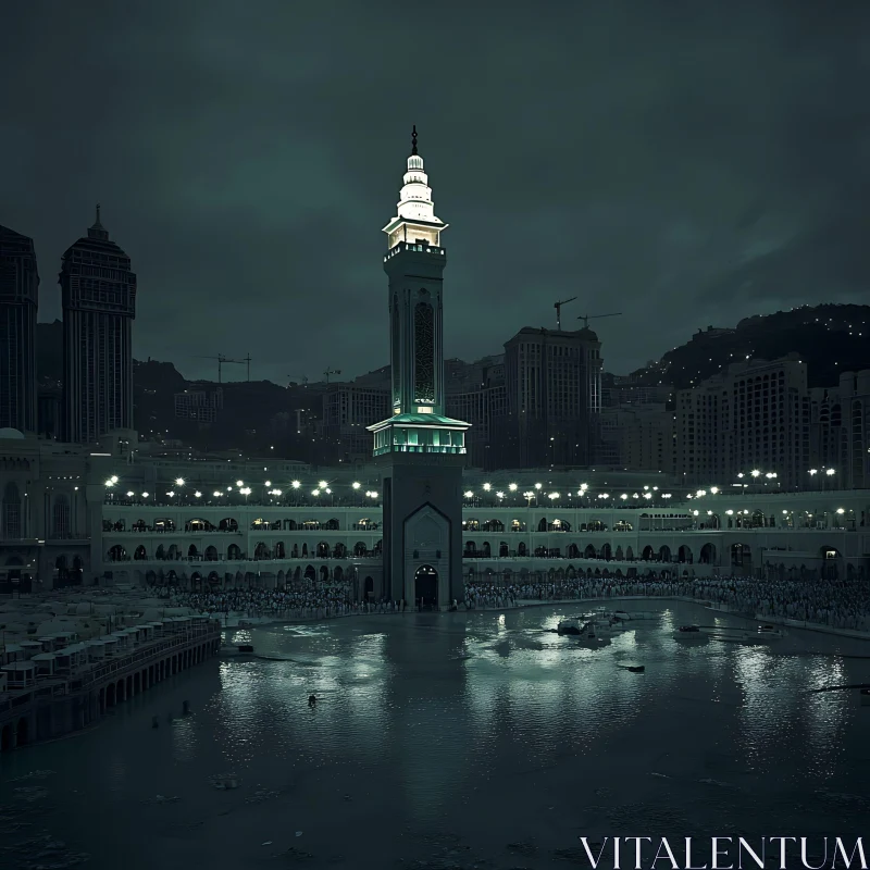 Evening View of Majestic Mosque in Urban Setting AI Image