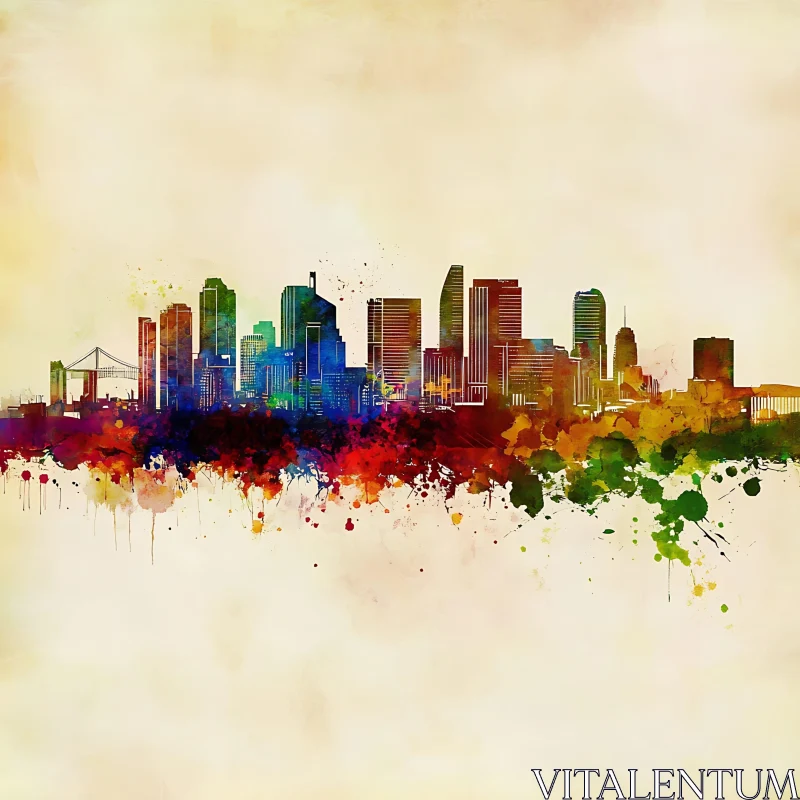 AI ART Urban Skyline in Watercolor Art