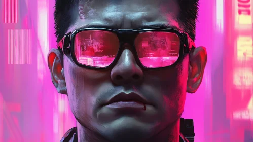 Neon Lit Urban Portrait with Reflective Glasses