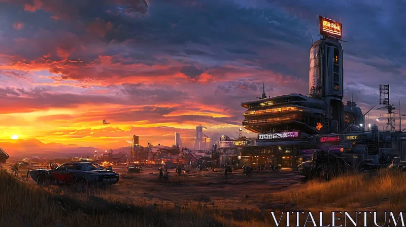 Futuristic Structure During Post-apocalyptic Sunset AI Image