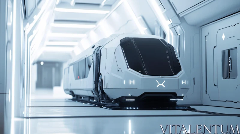 AI ART Sleek Train in Modern White Corridor