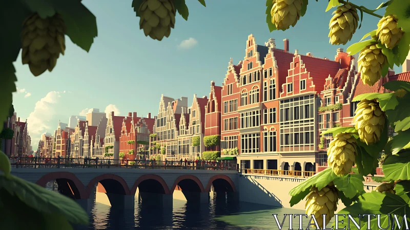 AI ART Scenic European Canal with Red-Brick Buildings