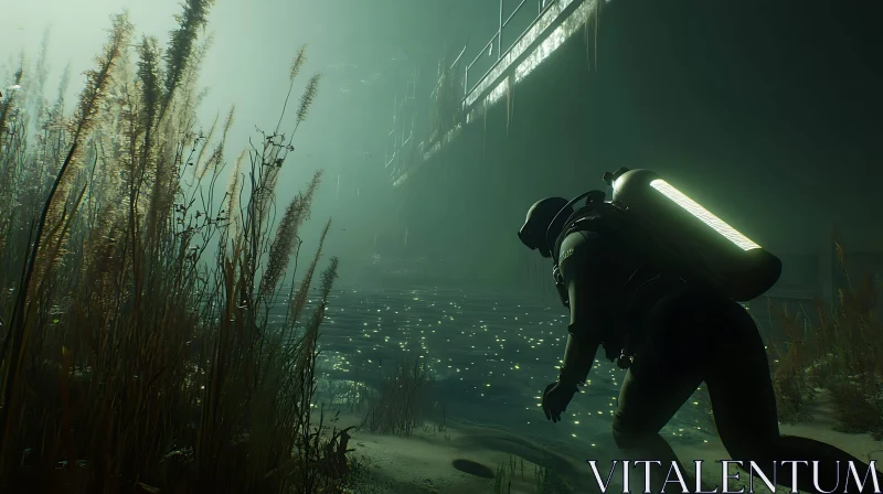 Underwater Exploration by Mysterious Diver AI Image