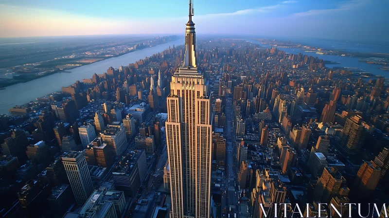 Majestic City Skyline with Prominent Skyscraper AI Image