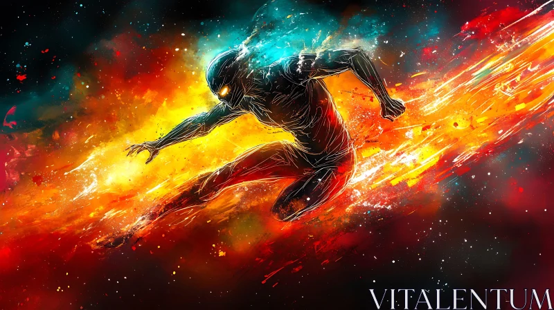 Abstract Superhero in Fiery Motion AI Image