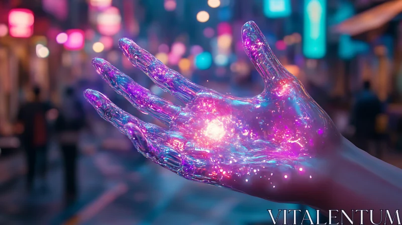 Surreal Cosmic Hand in Urban Night Scene AI Image