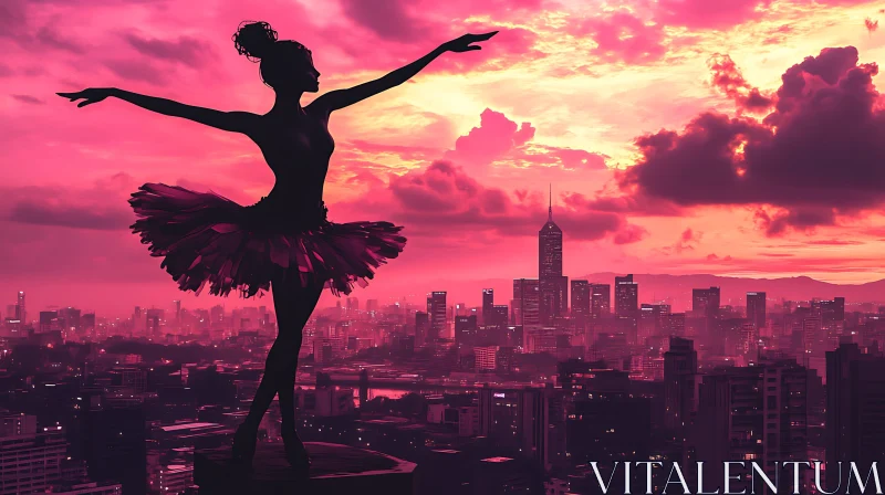 Elegant Ballet Pose Silhouette at Sunset AI Image