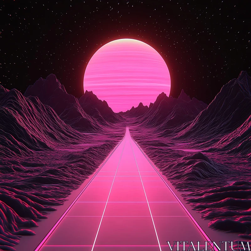 Futuristic Cyberpunk Road in Neon Pink AI Image