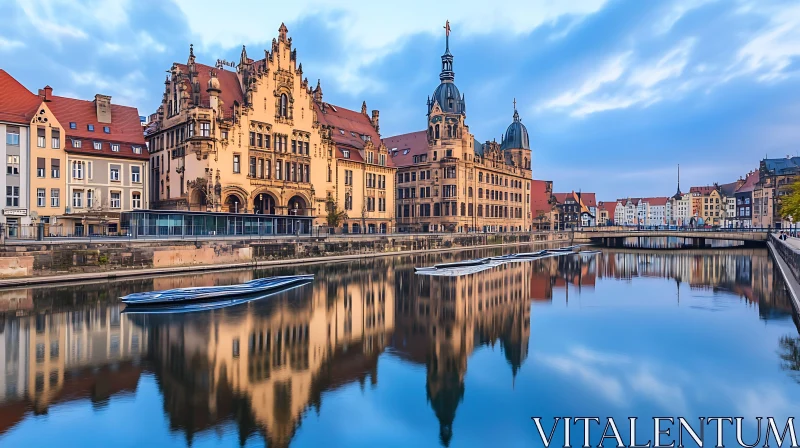 Tranquil Waterfront and Architectural Reflections AI Image