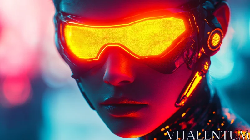 Cyberpunk Face with Neon Visor AI Image