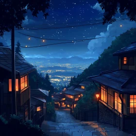 Cozy Mountainside Village Under Starry Sky