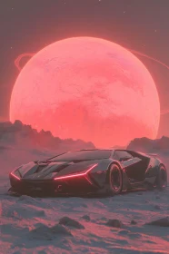 Neon Car in Alien Desert Landscape