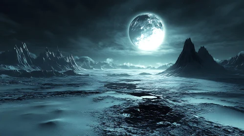 Otherworldly Night Scene with Moonlit Terrain