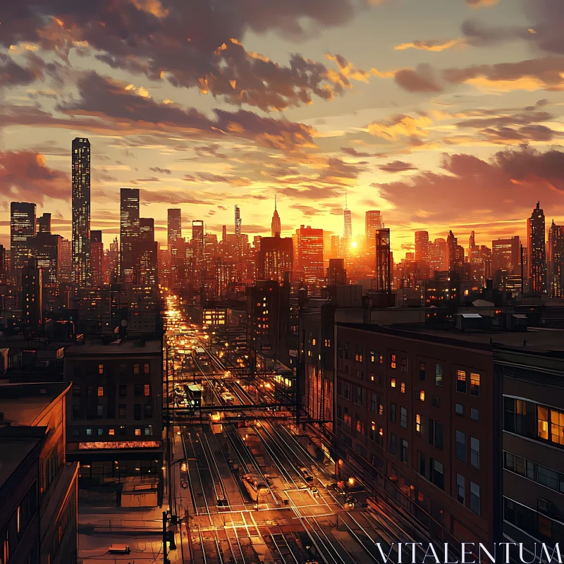 AI ART Golden Hour Over Urban Landscape