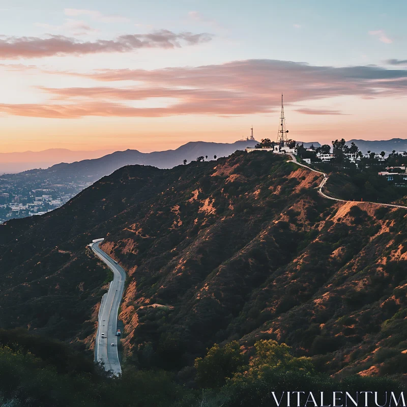 AI ART Mountain Sunset with Winding Road