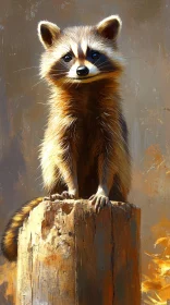 Curious Raccoon Perched on Stump