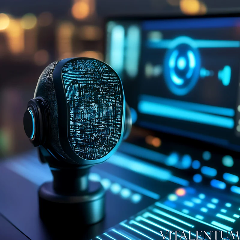 Advanced Microphone with Digital Panels in Modern Studio AI Image