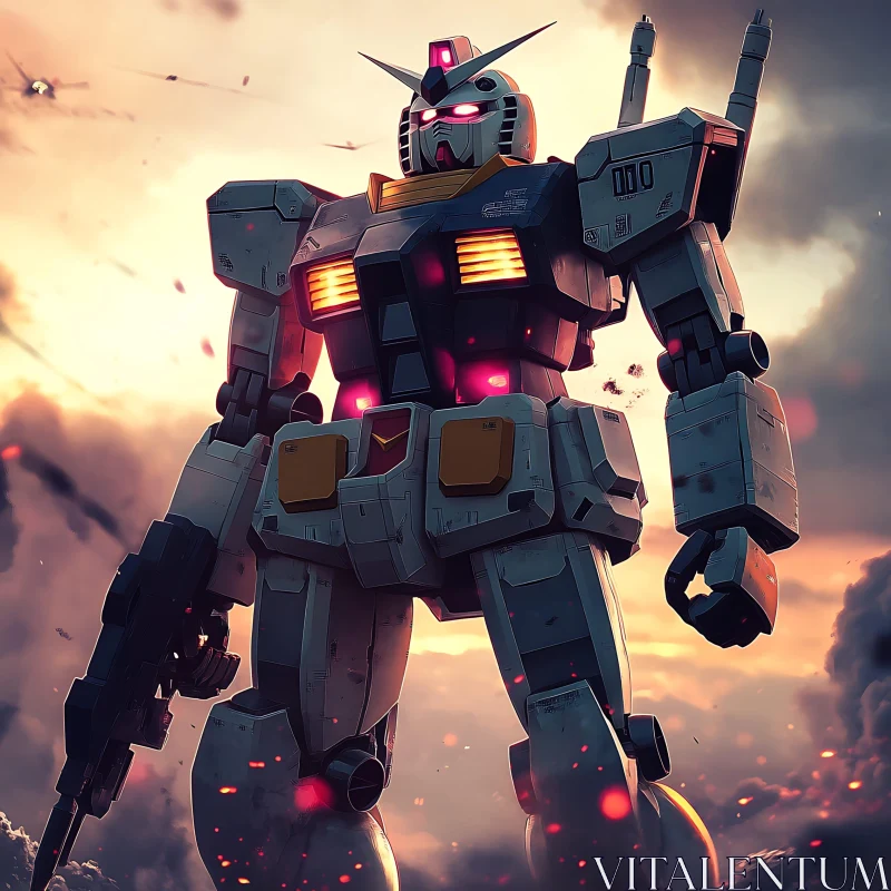 Battle-Ready Mecha in Sunset AI Image