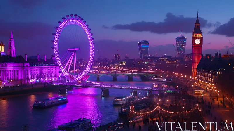 AI ART London Eye and Big Ben at Night