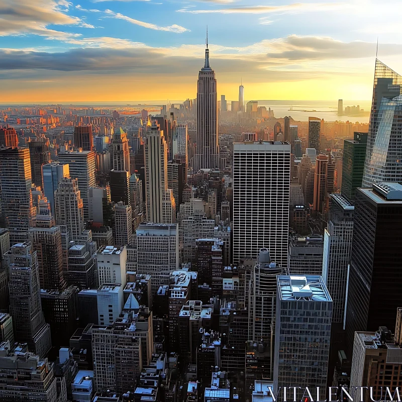 Sunset Over Urban Landscape with Tall Buildings AI Image