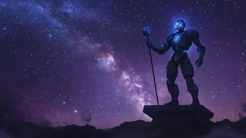 Celestial Robot Guardian at Night