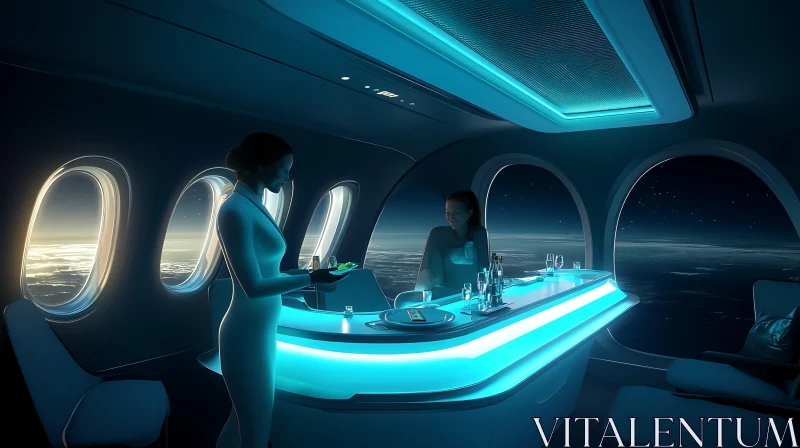 Modern Spaceship Bar at Night AI Image