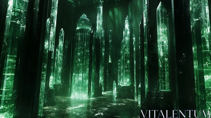 AI ART Illuminated Green Crystal Cave