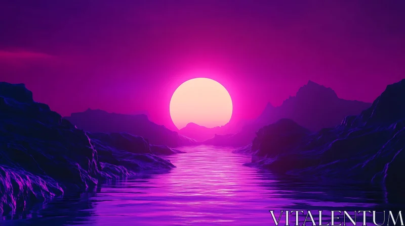 AI ART Radiant Mountain Sunset with Purple Sky