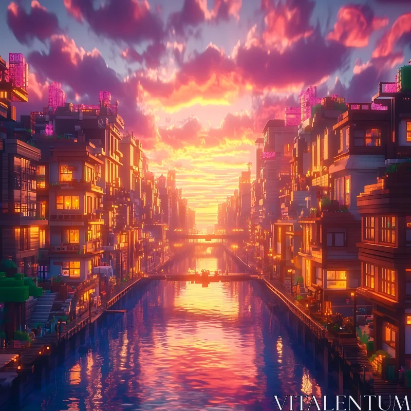 Dreamlike Block City at Golden Hour AI Image