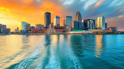 Urban Waterfront at Sunset