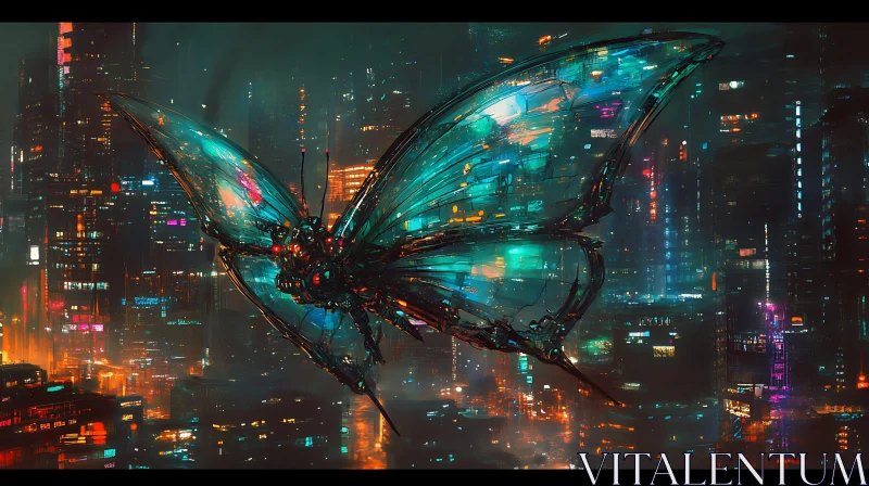 AI ART Cyber Butterfly in Neon City