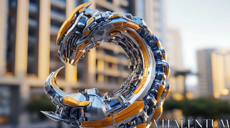 Modern Robotic Serpent Sculpture in a Cityscape AI Image