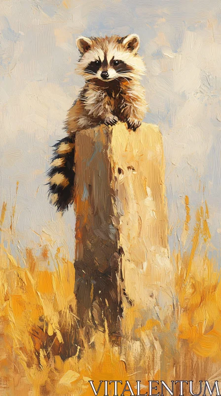 AI ART Wildlife Art: Raccoon on a Stump