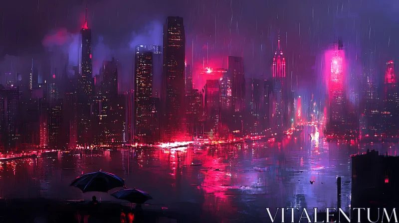 Neon Urban Rainy Night AI Image