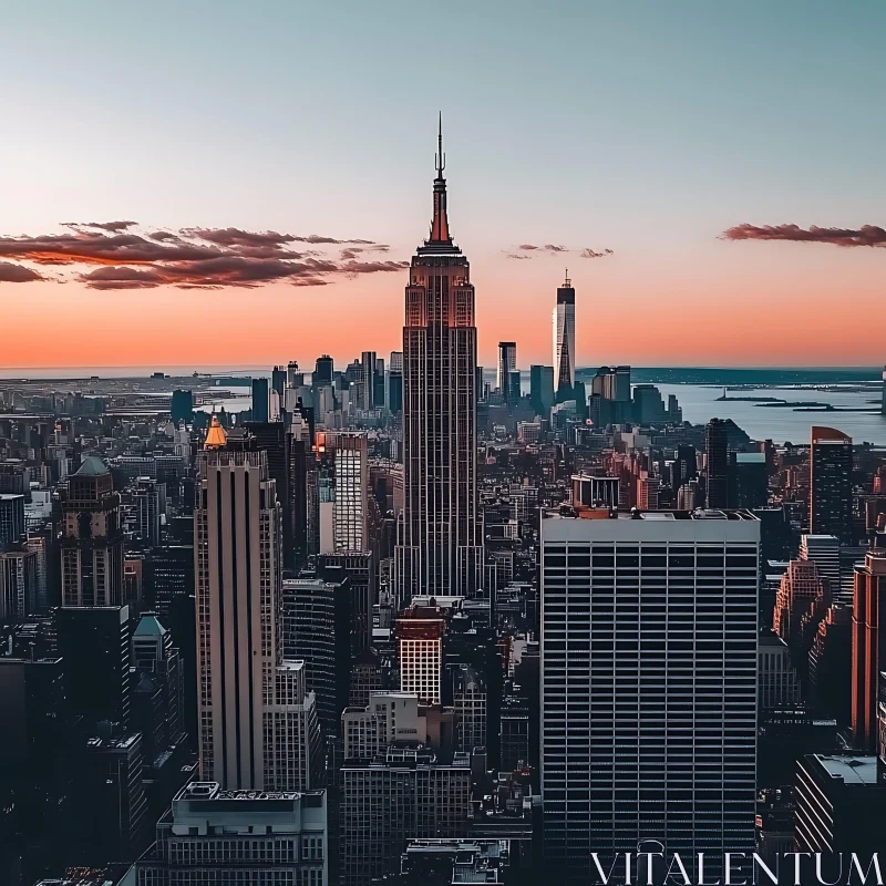 AI ART Skyscrapers Silhouetted Against a Sunset Sky