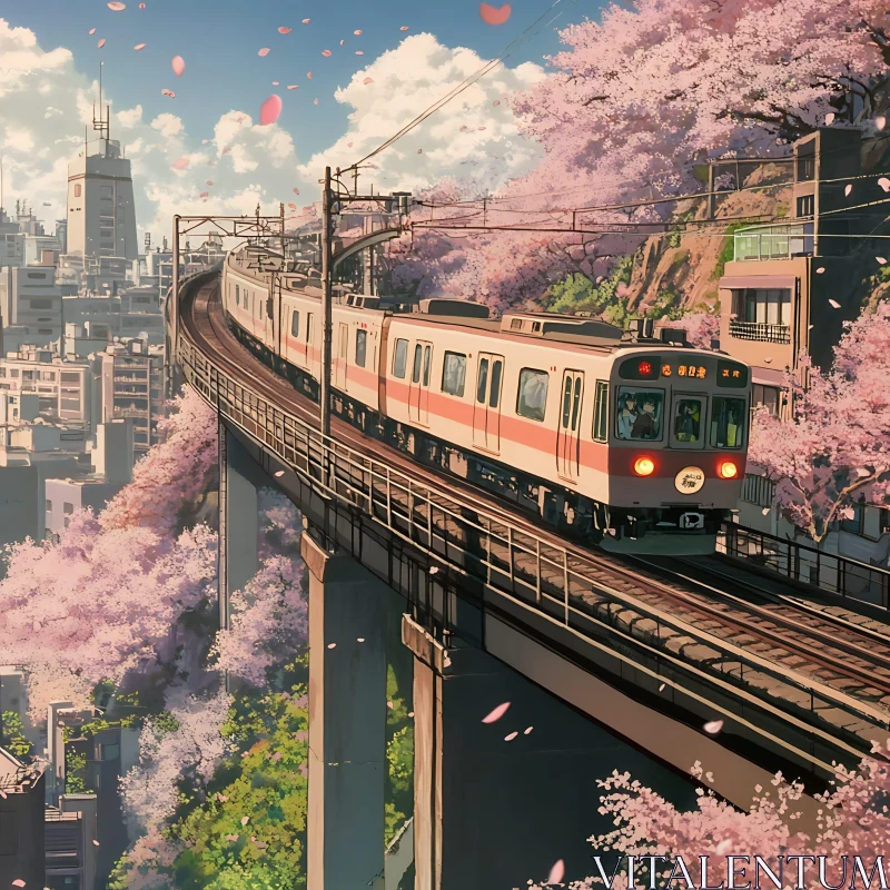 Cherry Blossom Train Journey AI Image