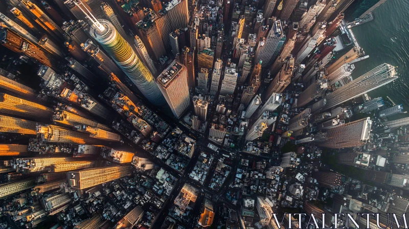 High-Flying Urban Landscape with Tall Buildings AI Image