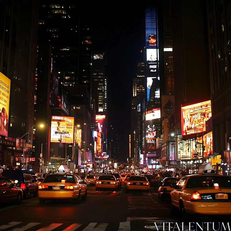 AI ART City Street with Glowing Billboards at Night