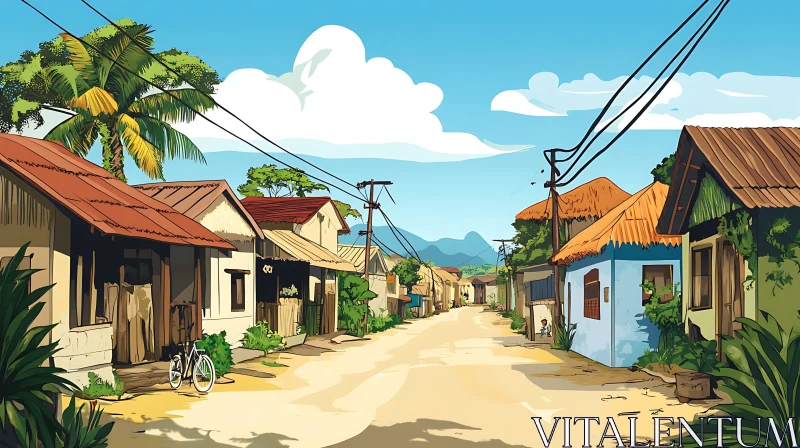 Charming Village Street with Traditional Houses AI Image