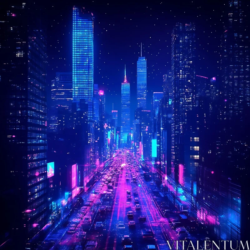 Cyberpunk Urban Landscape at Night AI Image