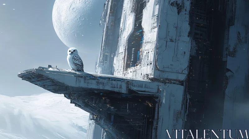 Owl and Futuristic Building in Snowy Landscape AI Image