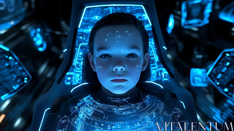 Young Cyborg in Advanced Technological Environment AI Image