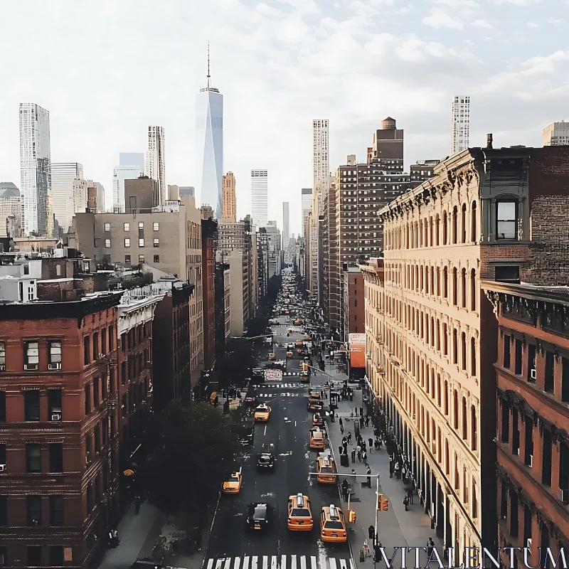 Urban Cityscape with Skyscrapers and Busy Street AI Image