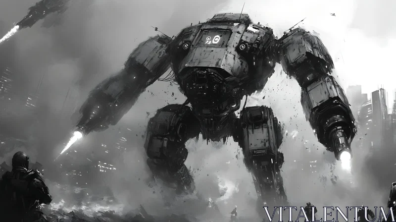 AI ART Colossal Robot in Urban Warfare