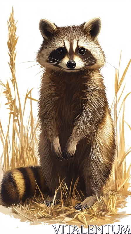 AI ART Raccoon Amidst Golden Grasses