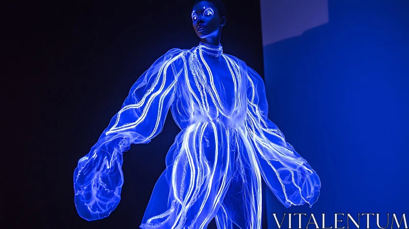 AI ART Modern Art: Mannequin in Glowing Blue Fashion