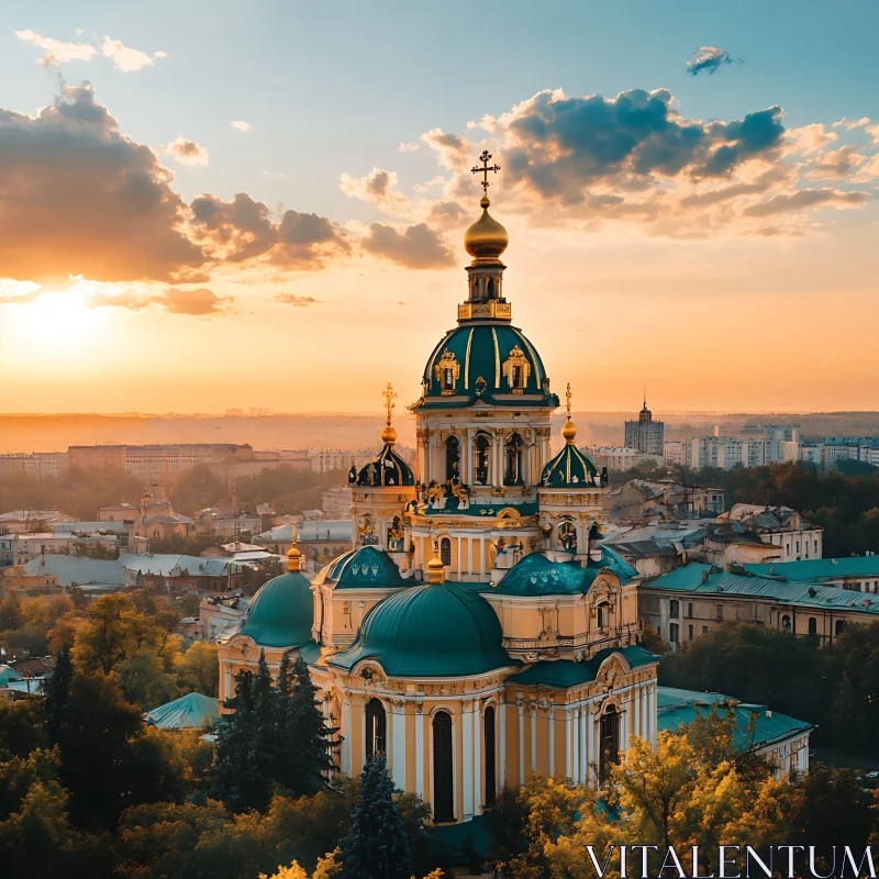 Golden Domed Cathedral at Evening AI Image